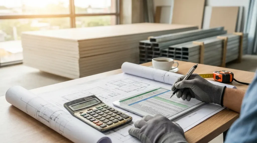 Profesional de Placusticspace realizando medición para presupuesto de yeso laminado en una vivienda en Alzira