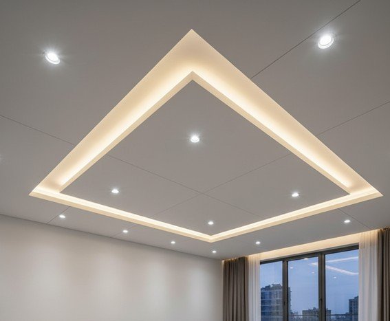 Techo de diseño con luz indirecta y pintura
